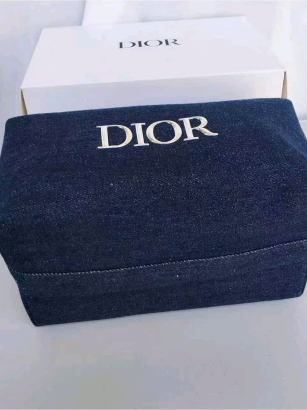 Dior Navy Denim Logo Top-Handle Pouch - Picture 3 of 5
